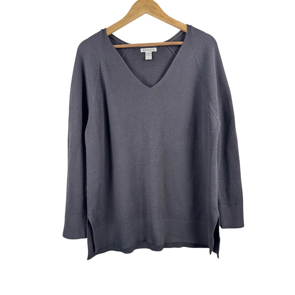 Athleta Hanover refined V neck sweater merino wool minimalist sz 1X